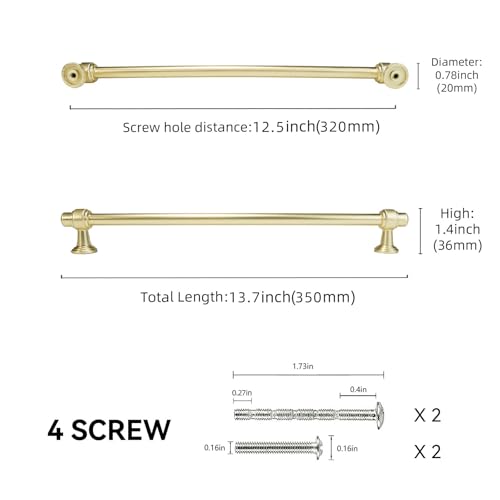 10 Pack 12-3/5 inch(320mm) Brushed Brass Kitchen Cabinet Handles Cabinet Pulls Gold Drawer Pulls Kitchen Cabinet Hardware Handles Dresser Handles - color: Brushed Brass, size: 12-3/5" Hole Center（320mm）