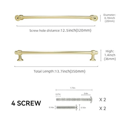 10 Pack 12-3/5 inch(320mm) Brushed Brass Kitchen Cabinet Handles Cabinet Pulls Gold Drawer Pulls Kitchen Cabinet Hardware Handles Dresser Handles - color: Brushed Brass, size: 12-3/5" Hole Center（320mm）