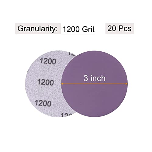 uxcell 20Pcs 3-Inch Purple Sanding Discs 1200 Grits Hook and Loop Professional Aluminum Oxide Sand Paper Wet Dry Polish for Wood Metal Paint Finishing - style: 1200 Grit