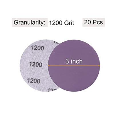 uxcell 20Pcs 3-Inch Purple Sanding Discs 1200 Grits Hook and Loop Professional Aluminum Oxide Sand Paper Wet Dry Polish for Wood Metal Paint Finishing - style: 1200 Grit