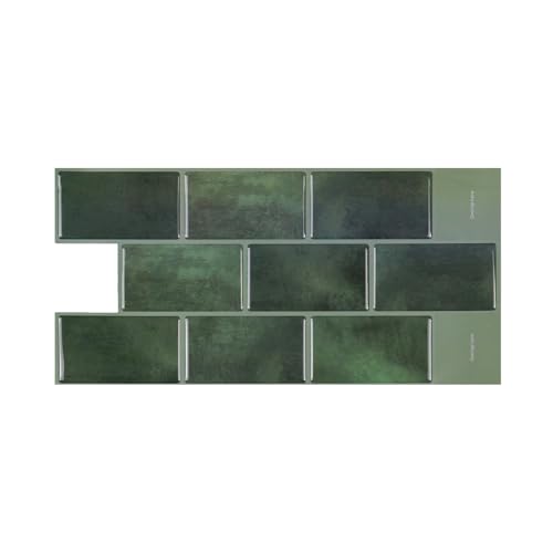 Alwayspon 10 Sheets 12"x6" Emerald Green 3D Vinyl Backsplash Marble Tiles, Self-Adhesive Peel and Stick Wall Tile Stickers Stick on Subway Tiles for Kitchen Bathroom Wall, 623 - color: Green