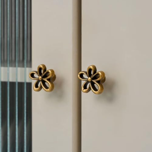 Antique Brass Flower Cabinet Knobs, Boho Knobs 4 Pack | Flower Shape, Antique Brass Finish, Set of 4, Cabinet Hardware, Decorative Knobs - size: Flower-4Pack
