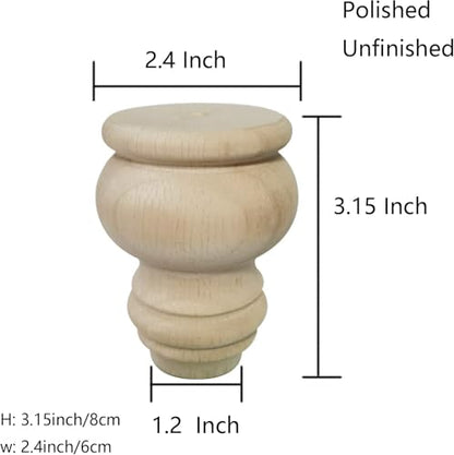 3 Inch Wooden Furniture Legs Unfinished Wood Bun feet, Sofa Replacement Legs for Armchair Cabinet Chair Dresser Home DIY Projects Set of 4 - size: 3 Inch