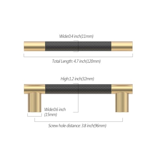 Asidrama 10 Pack 3.75 Inch(96mm) Knurled Black and Gold Kitchen Cabinet Handles, Cabinet Pulls Kitchen Cabinet Hardware Cupboard Handles Drawer Pulls 4496 - color: Black-Gold, size: 3.75" Hole Center(96mm)