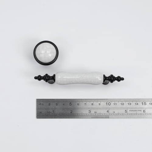 Set of 8 Black & White Ceramic Cabinet Pulls Antique Drawer Knobs
