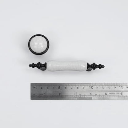 Set of 8 Black & White Ceramic Cabinet Pulls Antique Drawer Knobs