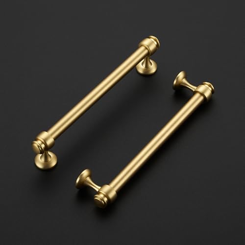 12 Pack Brushed Gold Cabinet Handles, 6-1/4" Hole Center Drawer Pulls - color: Brushed Gold, size: 6-1/4 Inch Hole Center
