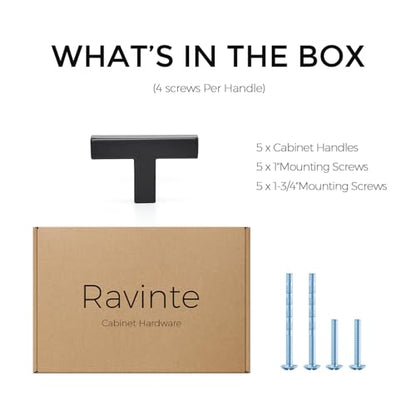 Ravinte Matte Black Cabinet Handles Solid Cabinet Pulls Single Hole, 5 Pack - color: Black, size: Single Hole