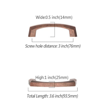 Asidrama 10 Pack 3 inch Antique Copper Kitchen Cabinet Handles - color: Antique Copper, size: 3" Hole Center(76mm)