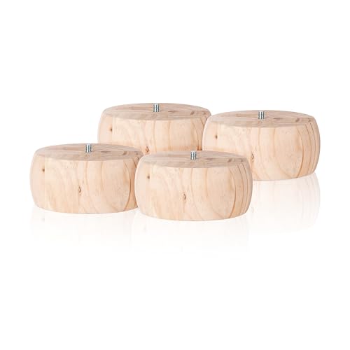 WADDELL Couch Feet (4 Count, Pine Bun Foot) | 2¼" Quick Mount Wood Sofa Legs for DIY Home Projects with 5/16" #18 Hanger Bolt | Unfinished Furniture Feet for Accent Armchair, Ottoman Bench, Foot Stool - color: Pine Bun Foot