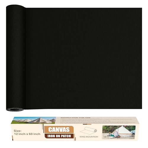 KING MOUNTAIN Canvas Iron on Patch,12"×60",Waterproof 100% Cotton Fabric Repair Patch,Used for Various Sofa,Tent,Clothes,Seats,Suitcases (Black,Waterproof) - color: Black, size: Canvas-12x60