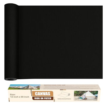 KING MOUNTAIN Canvas Iron on Patch,12"×60",Waterproof 100% Cotton Fabric Repair Patch,Used for Various Sofa,Tent,Clothes,Seats,Suitcases (Black,Waterproof) - color: Black, size: Canvas-12x60