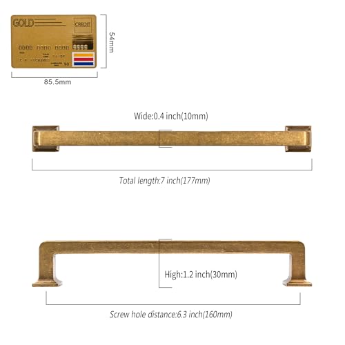 Antique Brass Cabinet Handles Kitchen Pulls 6.25 Inch 10 Pack - color: Antique Brass, size: 6.3" Hole Center
