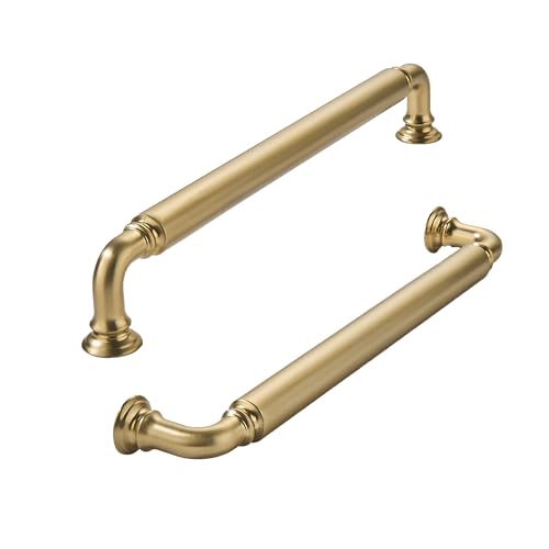 khtumeware 2-Pack Brushed Brass Heavy-Duty Solid Cabinet Pulls, 6 Inch (152mm) Hole Center, Satin Gold Drawer Pulls, Cabinet Hardware, Suitable for Kitchen Cabinets, Bathrooms and Dressers - color: Brushed Brass, size: 6 Inch(152mm)Hole Center