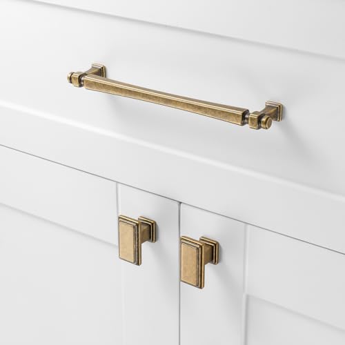 6-1/4 Inch Antique Brass Cabinet Pulls 10 Pack French Style P2501 - color: Antique Brass, size: 6-1/4 Inch Hole Centers