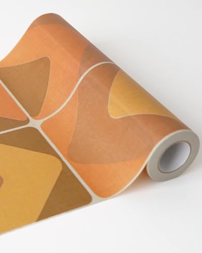 Retro Geometric Peel and Stick Wallpaper Removable Orange Yellow 9in×19.7ft - color: Orange/Yellow