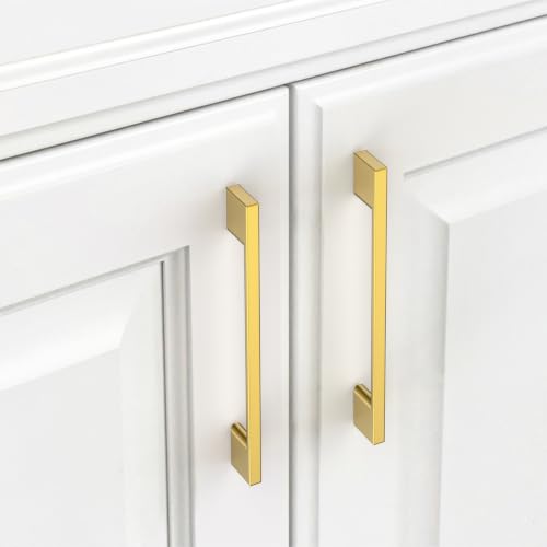 9BUILD 10 Pack Vibrant Brushed Moderne Brass Cabinet Pulls 5 Inch Cabinets Handles Kitchen Cabinet Hardware Handle for Dresser Pulls - color: Vibrant Brushed Moderne Brass, size: 5"/128MM Hole Center, style: 10 Pack