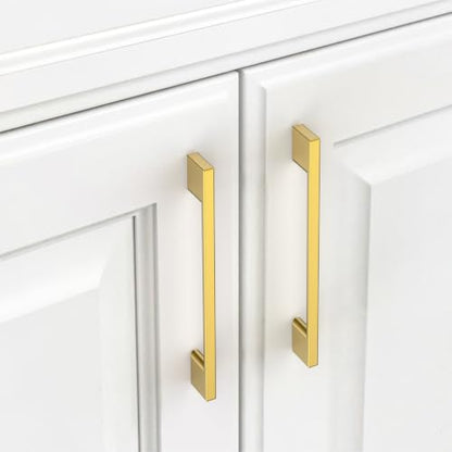 9BUILD 10 Pack Vibrant Brushed Moderne Brass Cabinet Pulls 5 Inch Cabinets Handles Kitchen Cabinet Hardware Handle for Dresser Pulls - color: Vibrant Brushed Moderne Brass, size: 5"/128MM Hole Center, style: 10 Pack
