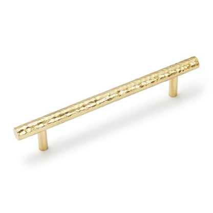 6-Pack Solid Brass Kitchen Cabinet Pulls, Gold Modern T-Bar Handles, 5-Inch Hole Center Hammered Handles for Dresser Drawer Cupboard, 6-7/8 Inch Total Length, Polished Finish - size: 5 Inch(128mm) Hole Centers