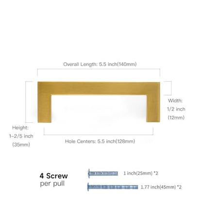 20 Pack Gold Cabinet Handles Square Drawer Pulls 5 inch Hole Centers Brushed Titanium Gold Dresser Pulls Cupboard Handles Stainless Steel Handles for Cabinets and Pulls - color: Gold, size: 5 Inch Hole Centers