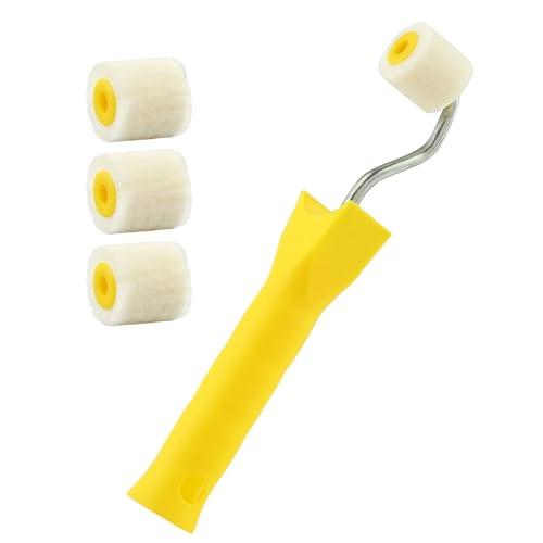 0.98 Inch 4 Pack Mini Paint Rollers with 1 Handle, Small Roller Paint Brush, Reusable Corner Touch-Up Tools for Trim, Edges, Window Frames, Cabinets & Home DIY Projects