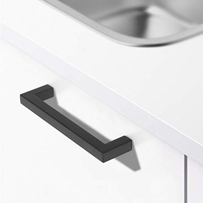 Probrico (5 Pack) Matte Black Square Cabinet Pulls Stainless Steel 5 Inch(128mm) Hole Center Drawer Handles Modern Kitchen Cabinet Hardware - color: Black, size: hole center 5"