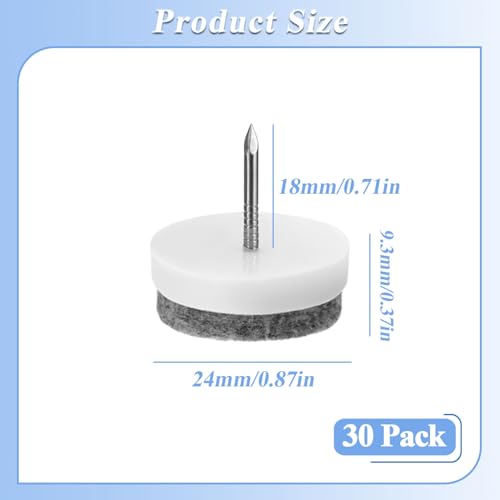 Nail-on Furniture Felt Pads, 30pcs 24mm Round Table Chair Leg Pad - color: White, size: Φ 24 mm