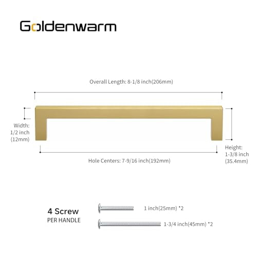 Goldenwarm 25 Pack 7-1/2 Inch Gold Cabinet Handles Brushed Cabinet Pulls - color: Gold, size: 7-1/2in Hole Centers