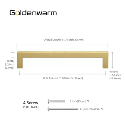 Goldenwarm 25 Pack 7-1/2 Inch Gold Cabinet Handles Brushed Cabinet Pulls - color: Gold, size: 7-1/2in Hole Centers
