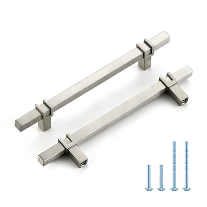 HOME EDIT 5 inch Brushed Nickel Cabinet Handles, 10 Pack Kitchen Cabinet Handles Drawer Pulls Zinc Alloy Square Bar Kitchen Pulls - color: Brushed Nickel, size: 5 Inch Hole Center