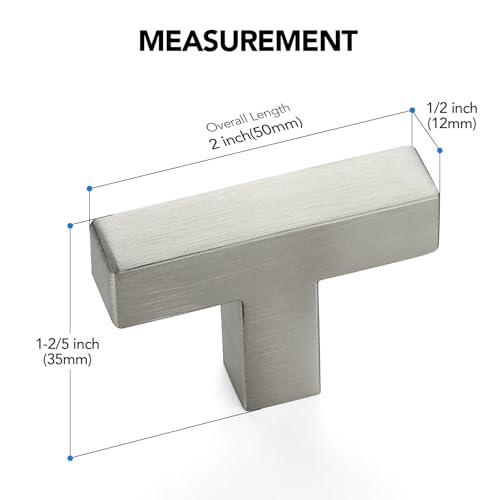 10 Pack Brushed Nickel Cabinet Knobs 2 Inch Silver Square Drawer Knobs - color: Brushed Nickel&square