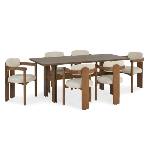 7-Piece Solid Wood Dining Chair Set with Large Kitchen Table, Walnut - color: Beige,dark Brown,walnut