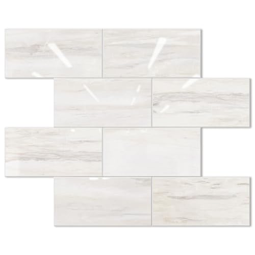 STICKGOO 10-Sheet Backsplash Peel and Stick Subway Tile(Thicker Design) - color: Faux Eurasian Wood Marble