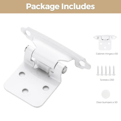 50 Pack 25 Pair White Cabinet Hinges, 1/2" Overlay Semi-Concealed Hinges - color: White, size: 1/2" Overlay