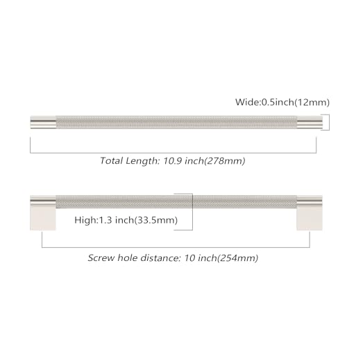 Asidrama 10 Pack 10 inch Brushed Satin Nickel Knurled Cabinet Handles - color: Brushed Satin Nickel, size: 10" Hole Center(254mm)