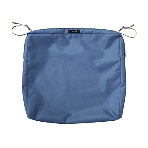 Classic Accessories Ravenna Water-Resistant 21 x 19 x 3 Inch Patio Seat Cushion, Empire Blue, Chair Seat Cushion - color: Empire Blue, size: 21"W x 19"D x 3"Thick