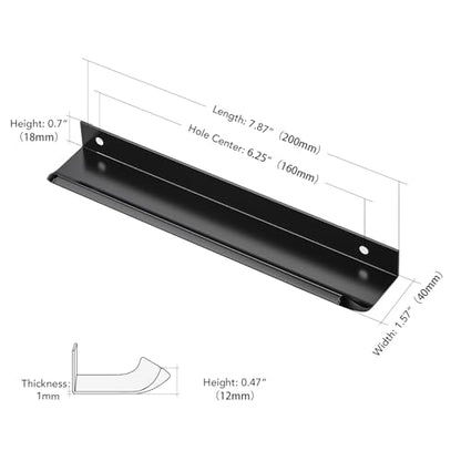 Matte Black Cabinet Handles Finger Edge Pulls 7.8 Inch CC 10 Pack - color: Matte Black, size: 200mm/7.8" Overall Length
