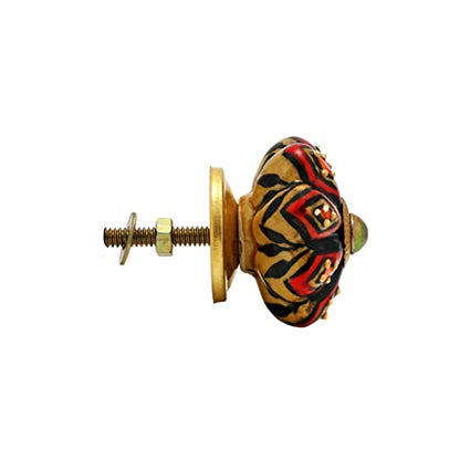 Cabinet Knobs - Boho Handmade Ceramic Dresser Pulls Kitchen Cupboard Wardrobe Handle Countryside Farmhouse Decor Furniture Hardware - Brown Dotted - Pack of 4 - color: Brown Dotted