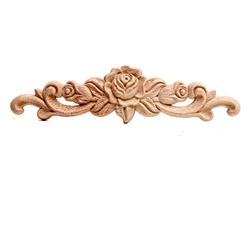 Wood Carved Applique Onlay Unpainted Corner Onlay Applique Door Cabinet Rose Unpainted European Style (40cm x 10cm) - size: 40cm x 10cm