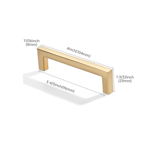 khtumeware 10 Pack 3-3/4 inch(96mm) Hole Center Brushed Gold Cabinet Pulls Solid Heavy-Duty Square Matte Gold Cabinet Handles Drawer Pulls Kitchen Cabinet Hardware Kitchen Handle - color: Brushed Gold, size: 3-3/4 inch(96mm) hole center