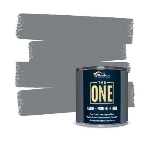 THE ONE All-In-One Paint & Primer - Grey Satin, 8.5 Fl Oz/250ml Sample | 1 Coat Formula | Easy Indoor & Outdoor Decorating for Home & Garden Walls, Floors & Furniture | Water-Based & Low VOC - color: Grey, size: 8.5 Fl Oz (Pack of 1)
