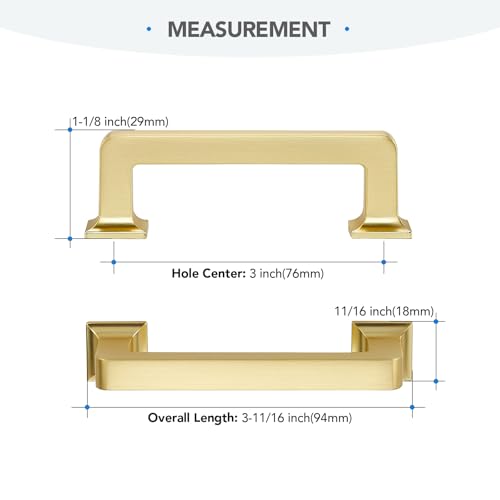 HOME EDIT Brushed Gold Cabinet Handles Zinc Pulls 3 Inch 10 Pack - color: Brushed Gold, size: 3 inches Hole Center