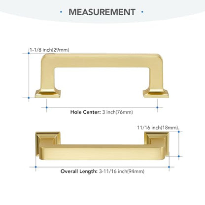 HOME EDIT Brushed Gold Cabinet Handles Zinc Pulls 3 Inch 10 Pack - color: Brushed Gold, size: 3 inches Hole Center
