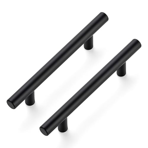 Matte Black Cabinet Handles Drawer Pulls 3.75 Inch CC 25 Pack - color: Matte Black T-Shaped, size: 3-3/4" Hole Center