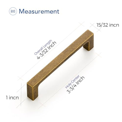 Ravinte Antique Brass Cabinet Handles Solid Square Pulls 3-3/4 Inch 10 Pack - size: 3-3/4 Inch Hole Center