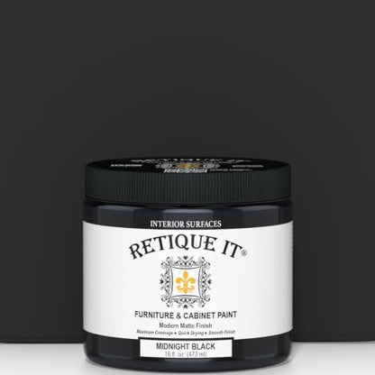 Retique It Furniture and Cabinet Paint - Paint for Cabinets, Dressers, Tables, Doors and DIY Home Decor Projects, Midnight Black, 16 oz