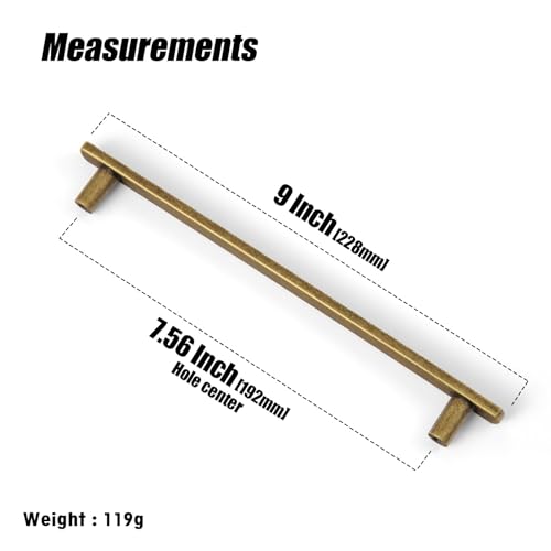 Goo-Ki 7-1/2 Inch（192mm） Hole Centers Luxurious & Sturdy Zinc Alloy Cabinet Handls,Antique Brass Cabinet Pulls for Kitchen,Drawer,Cupboard & Wardrobe,6 Pack - color: Antique Brass, size: 7.6 inch (192 mm) Hole Centers, style: Pulls With No Backplate