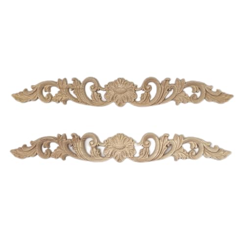 2Pcs Wood Carved Onlays Flower Long Appliques, Unpainted Ornate Details Wooden Carvings Decals for Door Cabinet Wall Bed Dresser Fireplace Ceiling Cupboard Stairs European Decor, 30x4cm/11.81x1.57in - size: 30x4cm/11.81x1.57in
