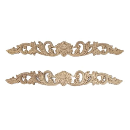 2Pcs Wood Carved Onlays Flower Long Appliques, Unpainted Ornate Details Wooden Carvings Decals for Door Cabinet Wall Bed Dresser Fireplace Ceiling Cupboard Stairs European Decor, 30x4cm/11.81x1.57in - size: 30x4cm/11.81x1.57in