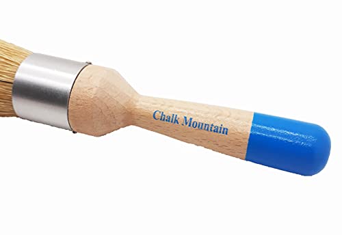 Chalk Mountain Brushes. Small 1" Rounded Ergonomic Design Paint, Stencil, Upholstery and Wax Brush. 100% Natural Bristles and Ergonomic Wood Handle (1)